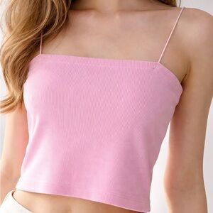 ZARA Pink Ribbed Spaghetti Strap Crop Top Camisole Size M